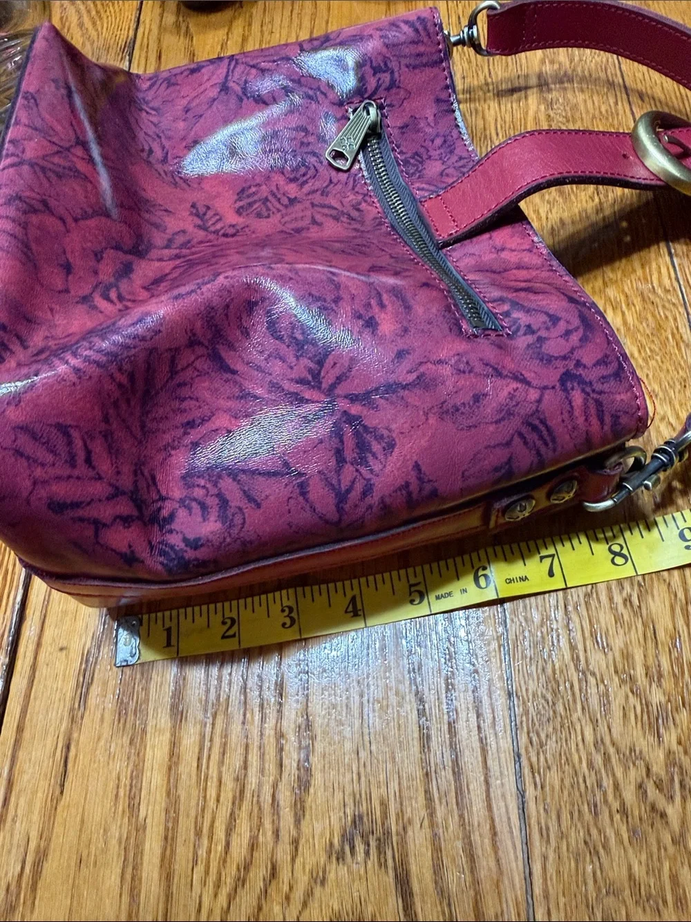 Patricia Nash Irving Leather Satchel rose print purse. Crossbody strap missing